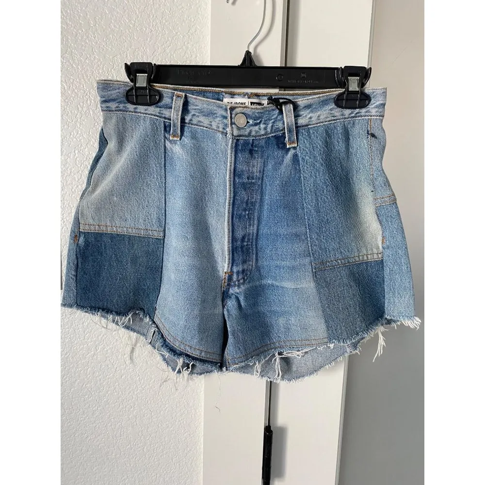 $295 NWT RE/DONE x LEVI'S INDIGO 70s PATCHED SHORTS SZ 26 - Image 2