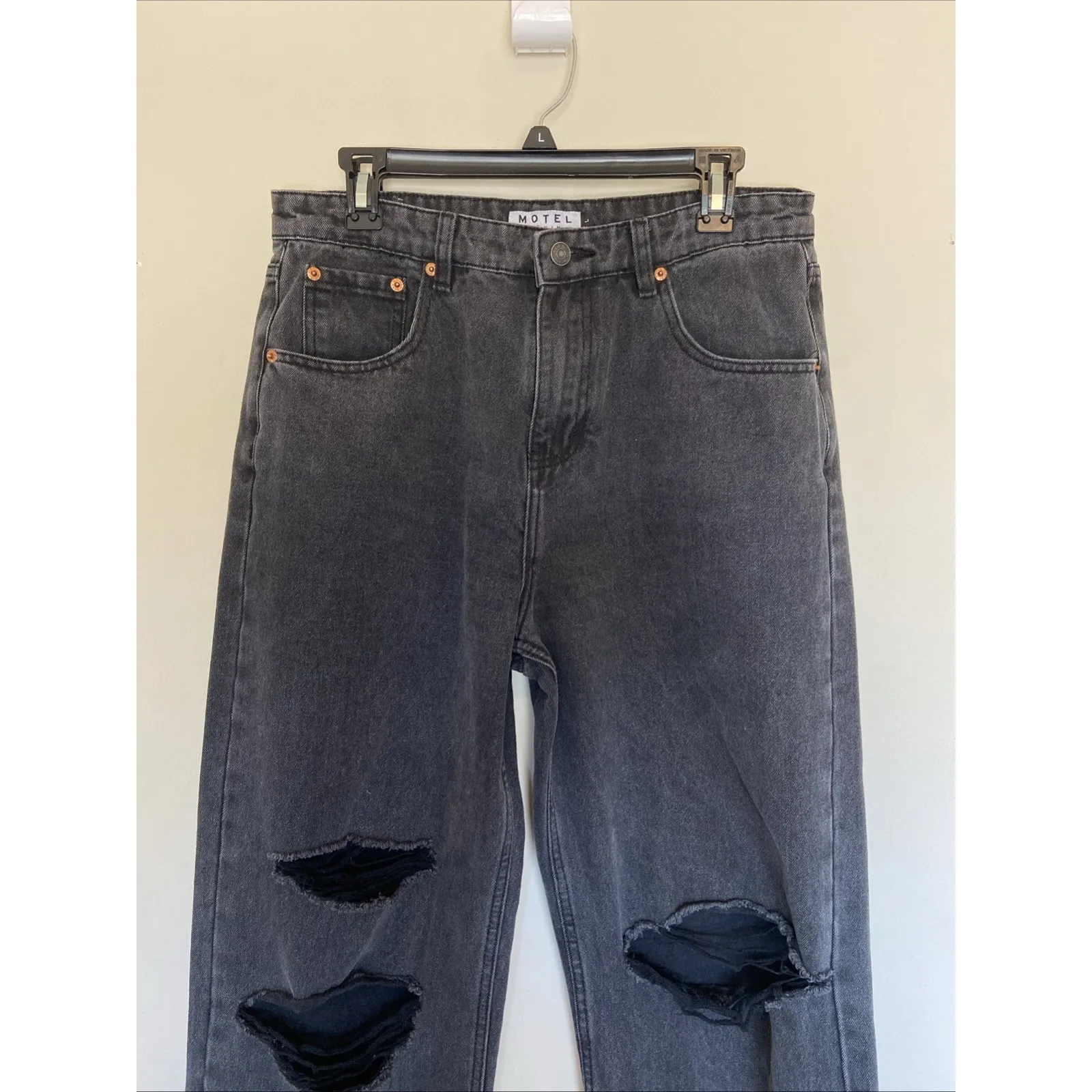 Motel Rocks Faded Black Distressed Wide Roomy 5-Pocket Denim Jeans Womens Large‎ - Image 2