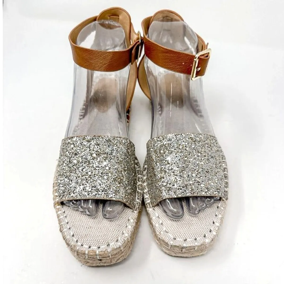 NEW H&M Platform Espadrilles Sparkling Sandals Brown Cream US Size 8 Size 39 - Image 5