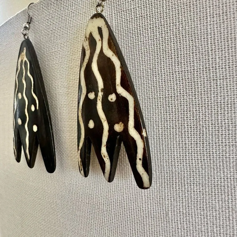 Brown and cream African long handmade earrings - Image 8