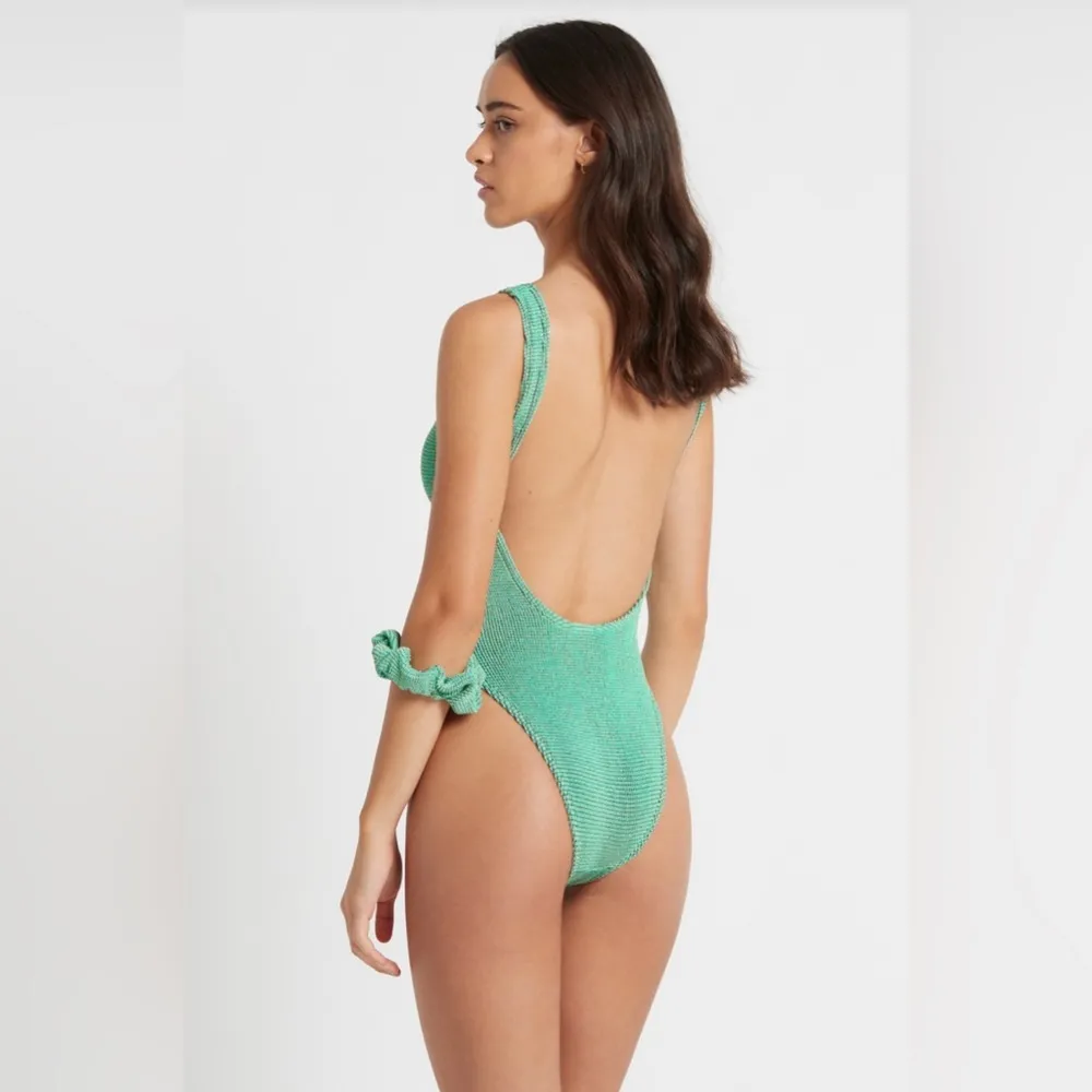 Bond eye Mara Low Back One Piece swimsuit, LAGOON LUREX, $180 Green Size undefined - Image 9