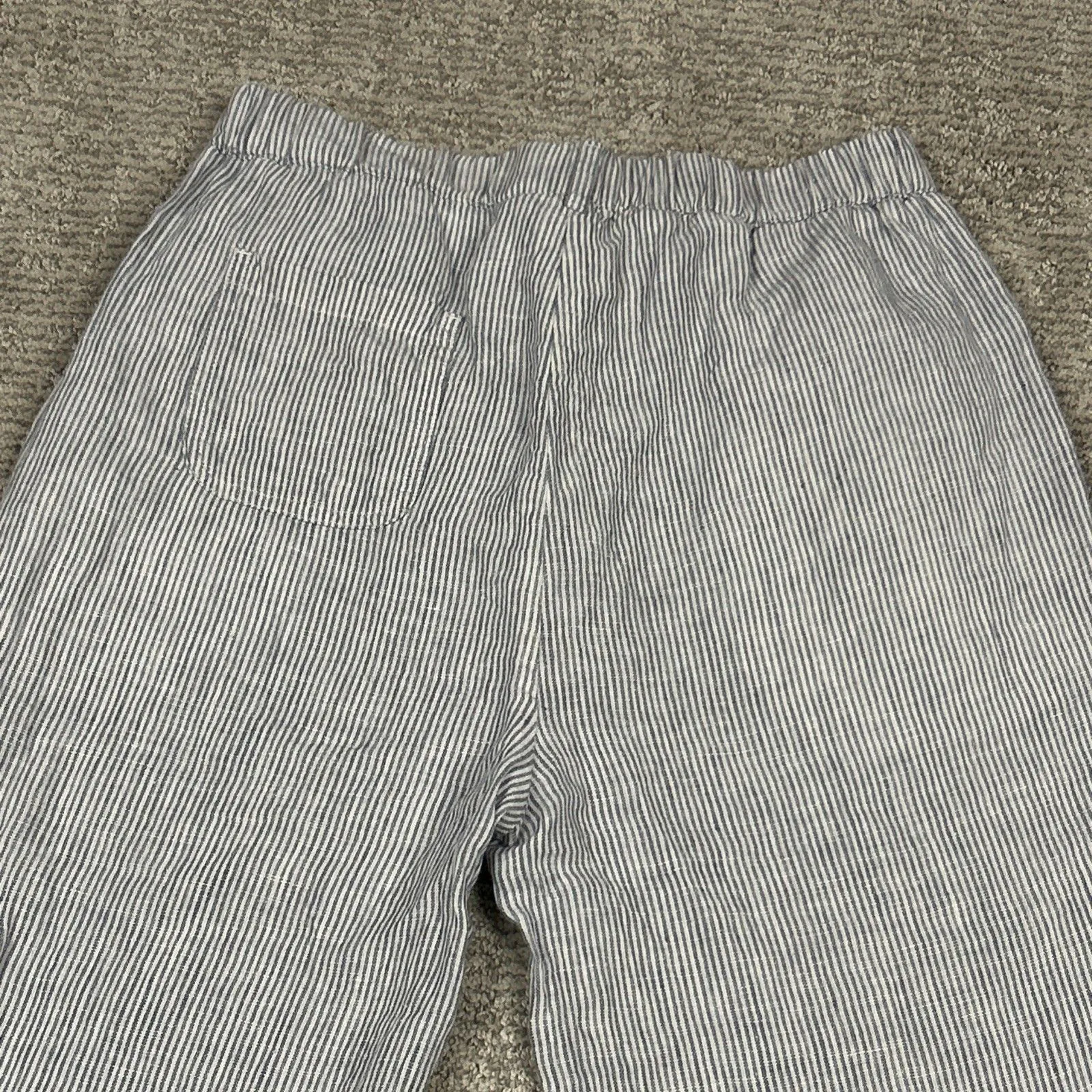 Quince Pants Womens XS Cropped Ankle Striped Linen Blue White Pockets - Image 7