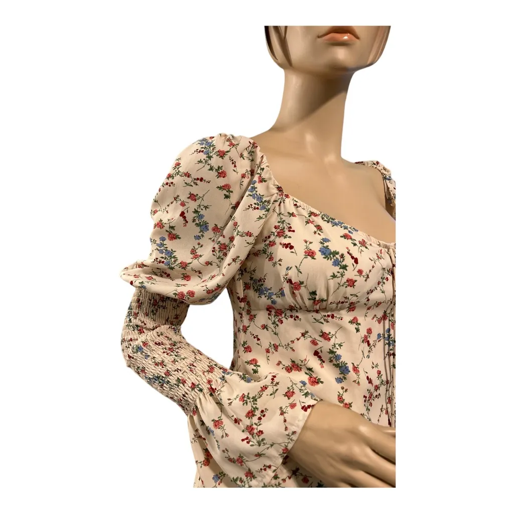 Native Daughters Cream Floral Mini Dress Bell‎ Sleeve Ruffle Hem Size M Size M - Image 4