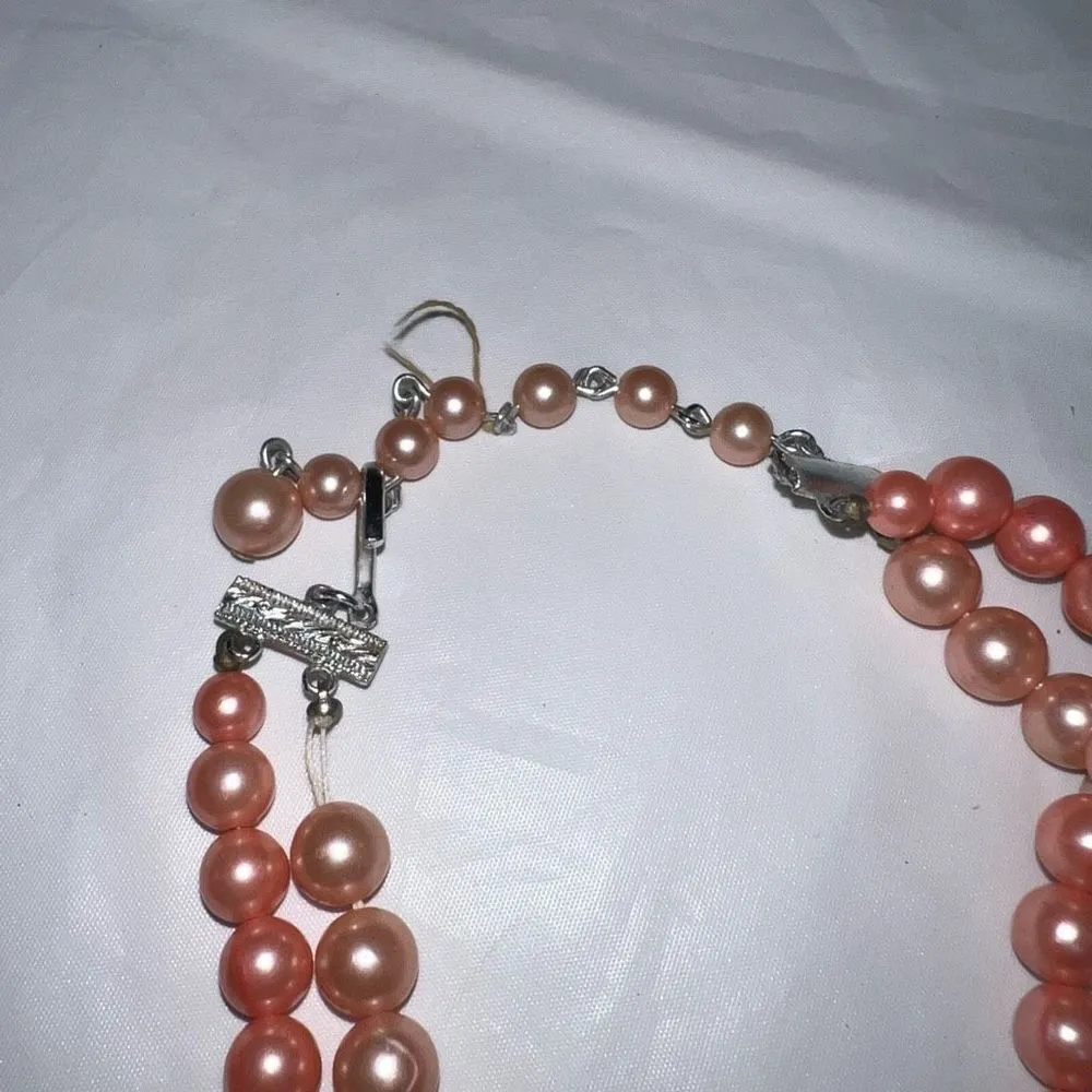 Vintage Made in Japan Faux Pink Pearl Double Layer‎ Necklace - Image 5