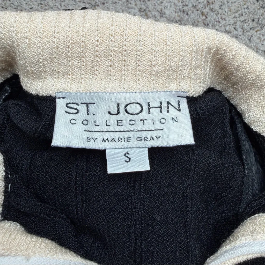 Vintage St. John Collection Full Zip Collared Knit Sweater Black Cream Small S - Image 5