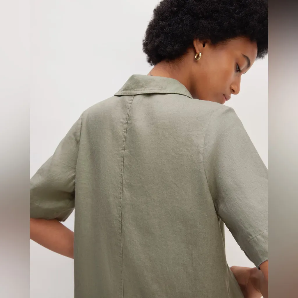 Everlane The Shirtdress in Linen Sage Green - Image 3