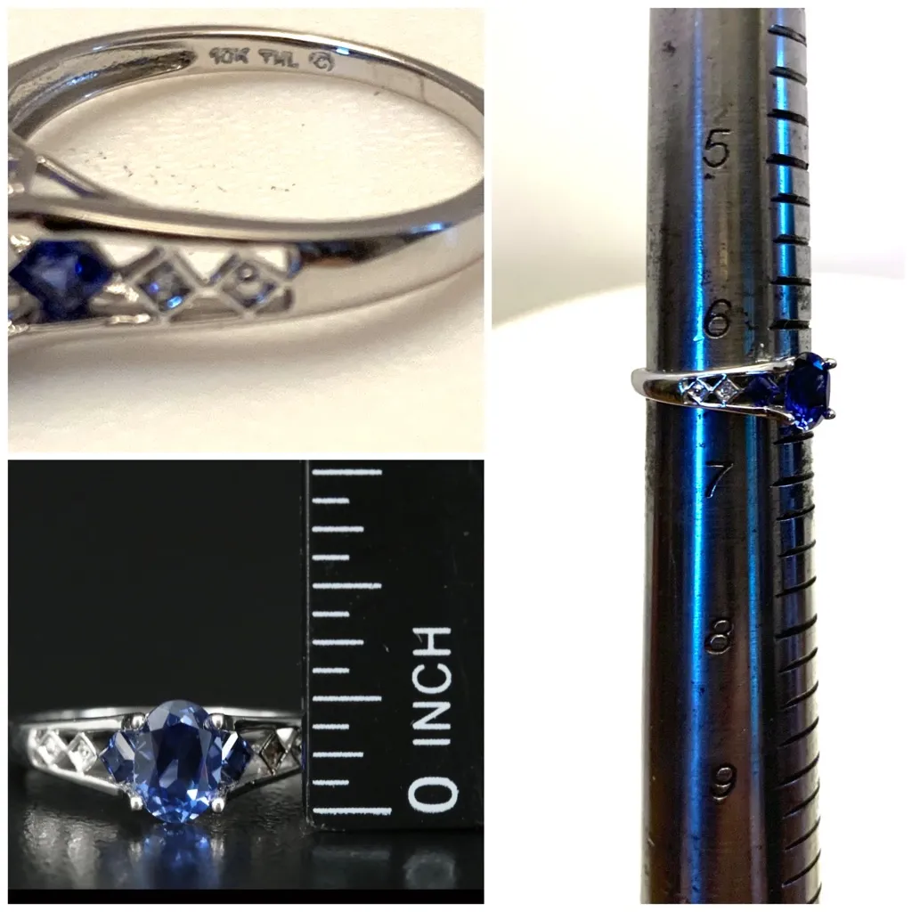 10K SOLID WHITE GOLD BLUE SAPPHIRE & GENUINE DIAMOND RING (6.5) - Image 12