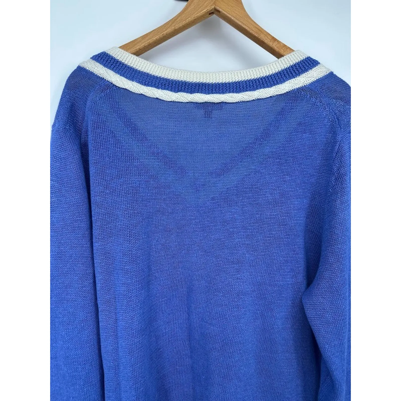 Talbots Linen Varsity V-Neck Sweater Blue Preppy Tennis Golf Womens Plus Size 1X - Image 6