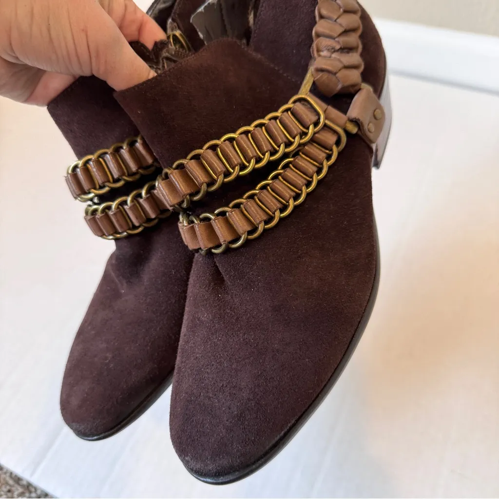 Sam Edelman Brown Suede Ankle Boots Womens 7.5 Booties Western Braided Fall - Image 10
