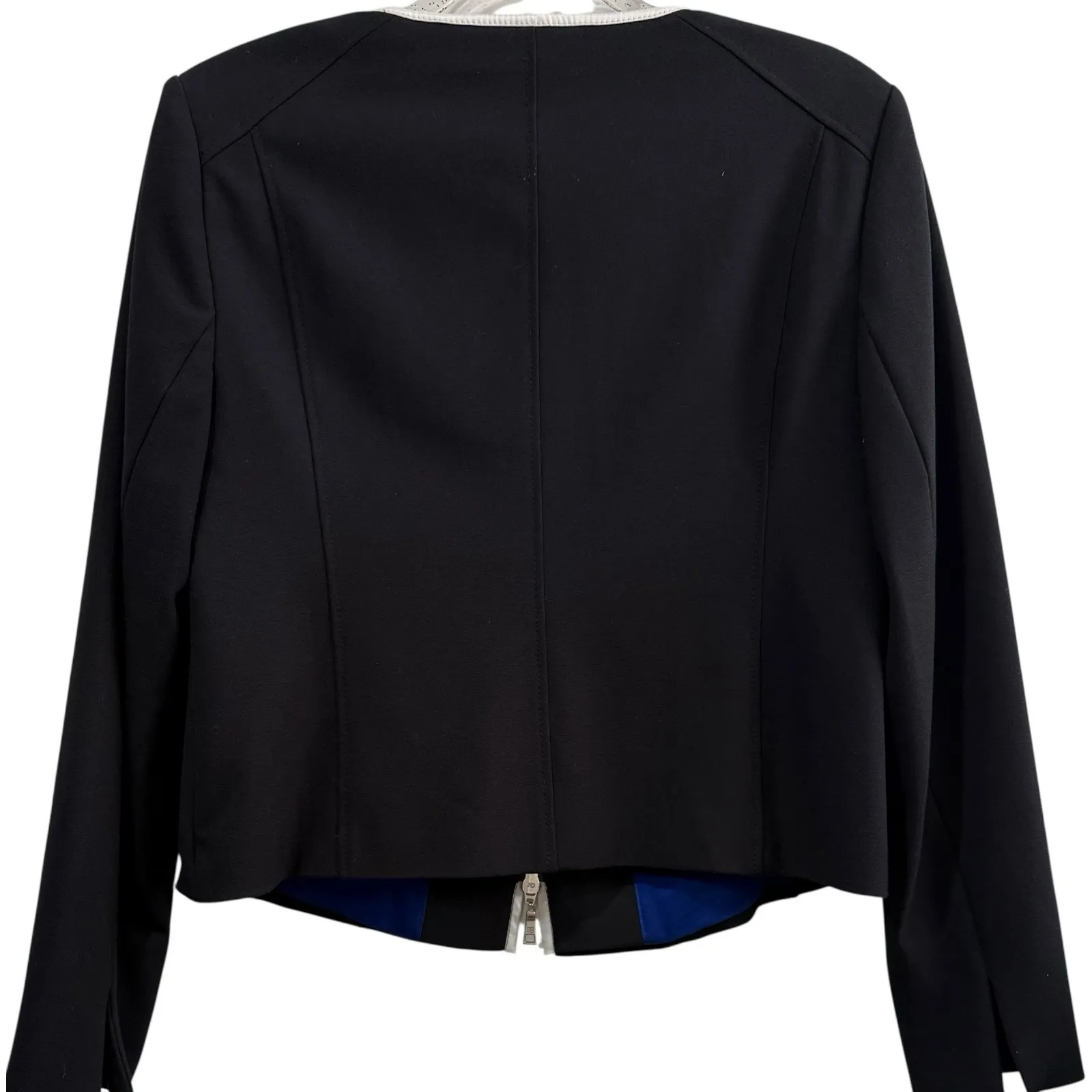 Basler Women's 40 US 10 Black / White Trim Collarless‎ Two Way Zipper Blazer - Image 4