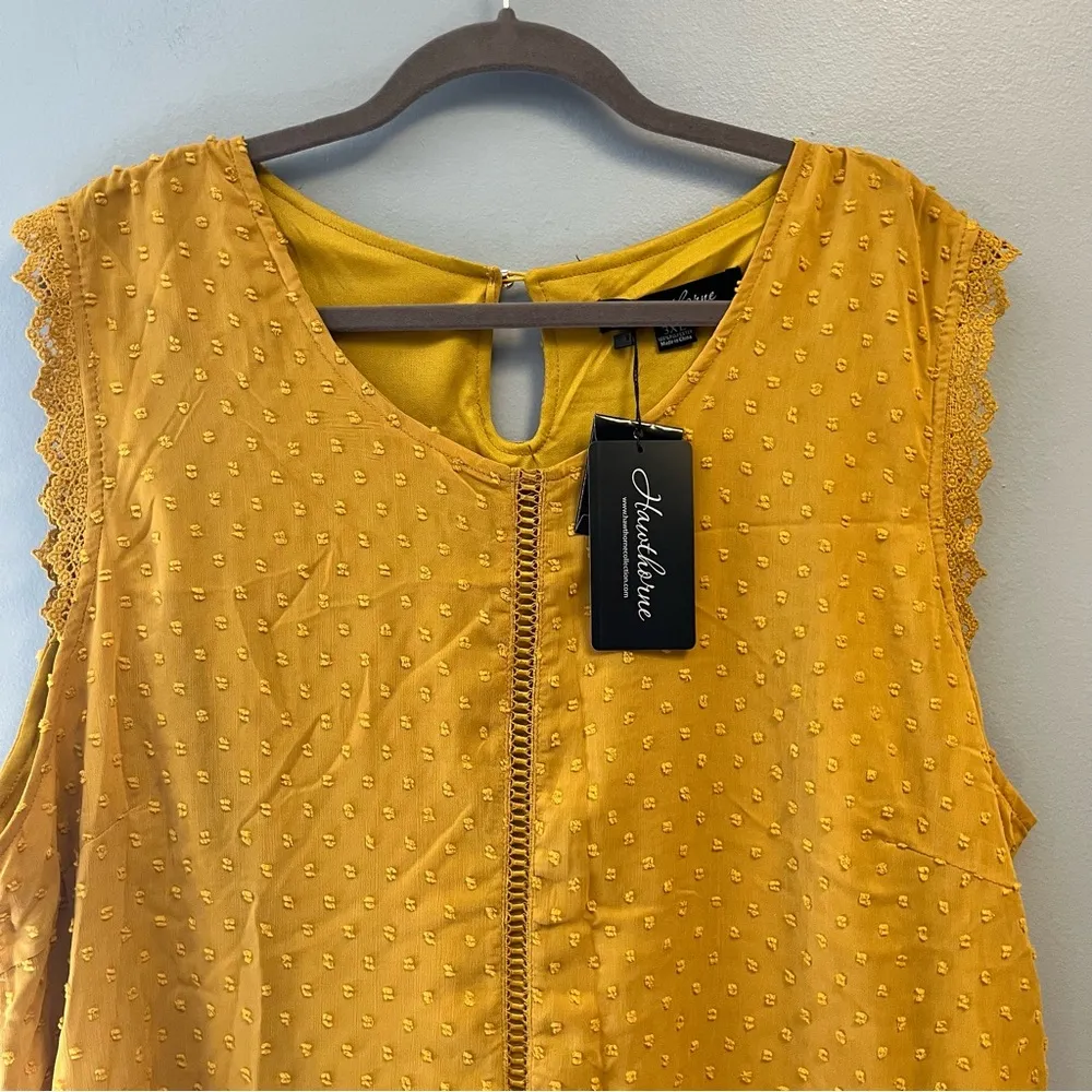 Hawthorn Blouse Gold Swiss Dot Scoop Neck Lace Detail Sleeveless Top 3X NWT Size undefined - Image 2