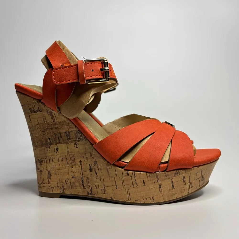 GBG Los Angeles Dayva Platform Wedge Heeled Sandals in Orange Size 6 - Image 6