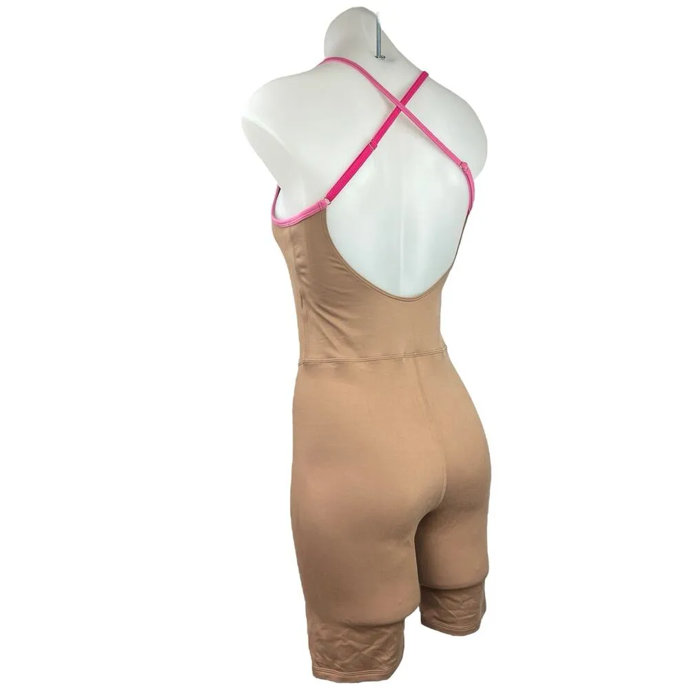 Terez Brown Slim Open Back Strap Yoga Workout Unitard Tank Jumpsuit Bodysuit S - Image 2