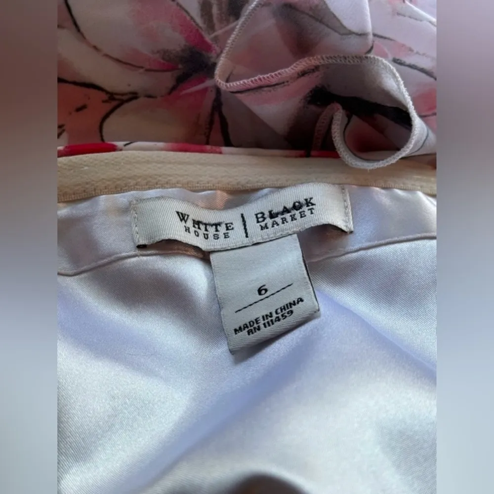 EUC White House Black Market Strapless Pink and White Floral Ruffle Dress size 6 - Image 6