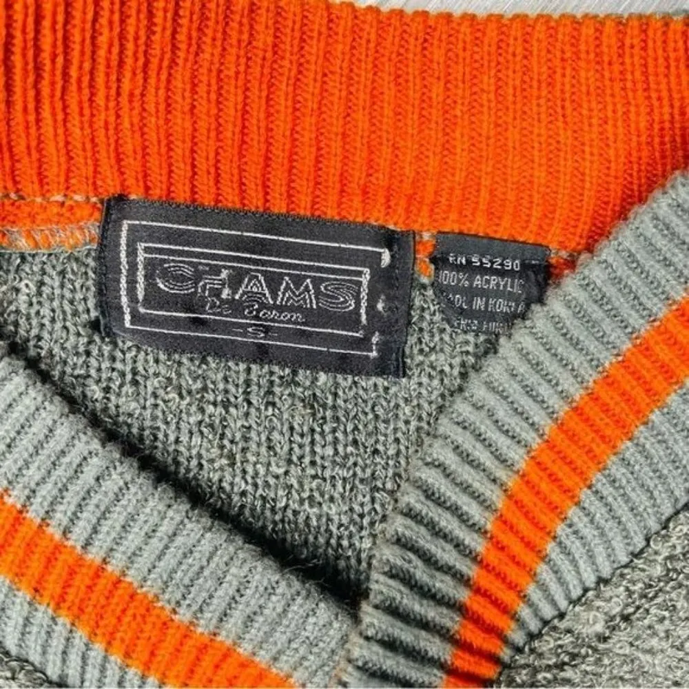 Vintage chams de baron felt type letterman style jacket / cardigan small Orange - Image 5