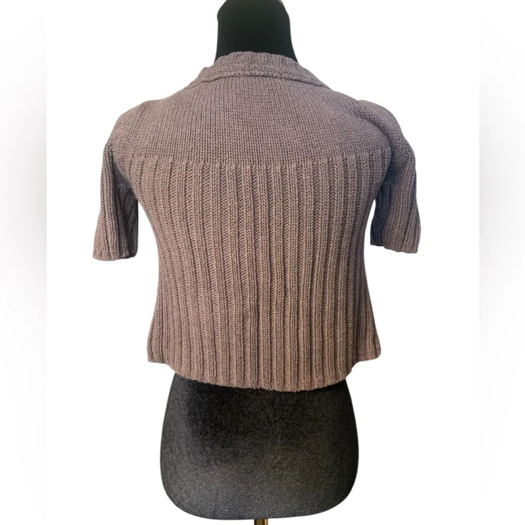Aeropostale Y2K Sz XS Short Sleeve Cable Knit Crop Cardigan Taupe Indie Cottage - Image 2