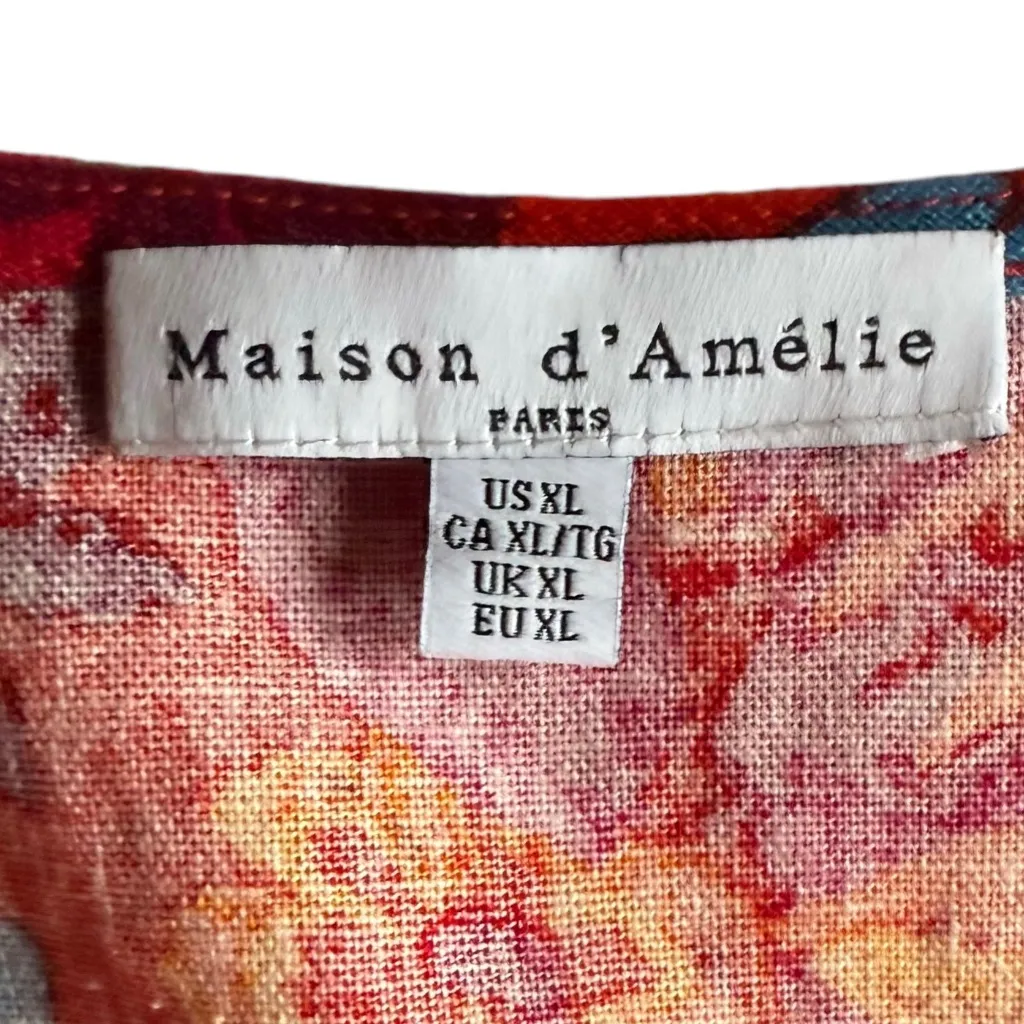 Maison d'Amelie Linen Blend Red and‎ Orange Floral Blouse Sz XL - Image 6
