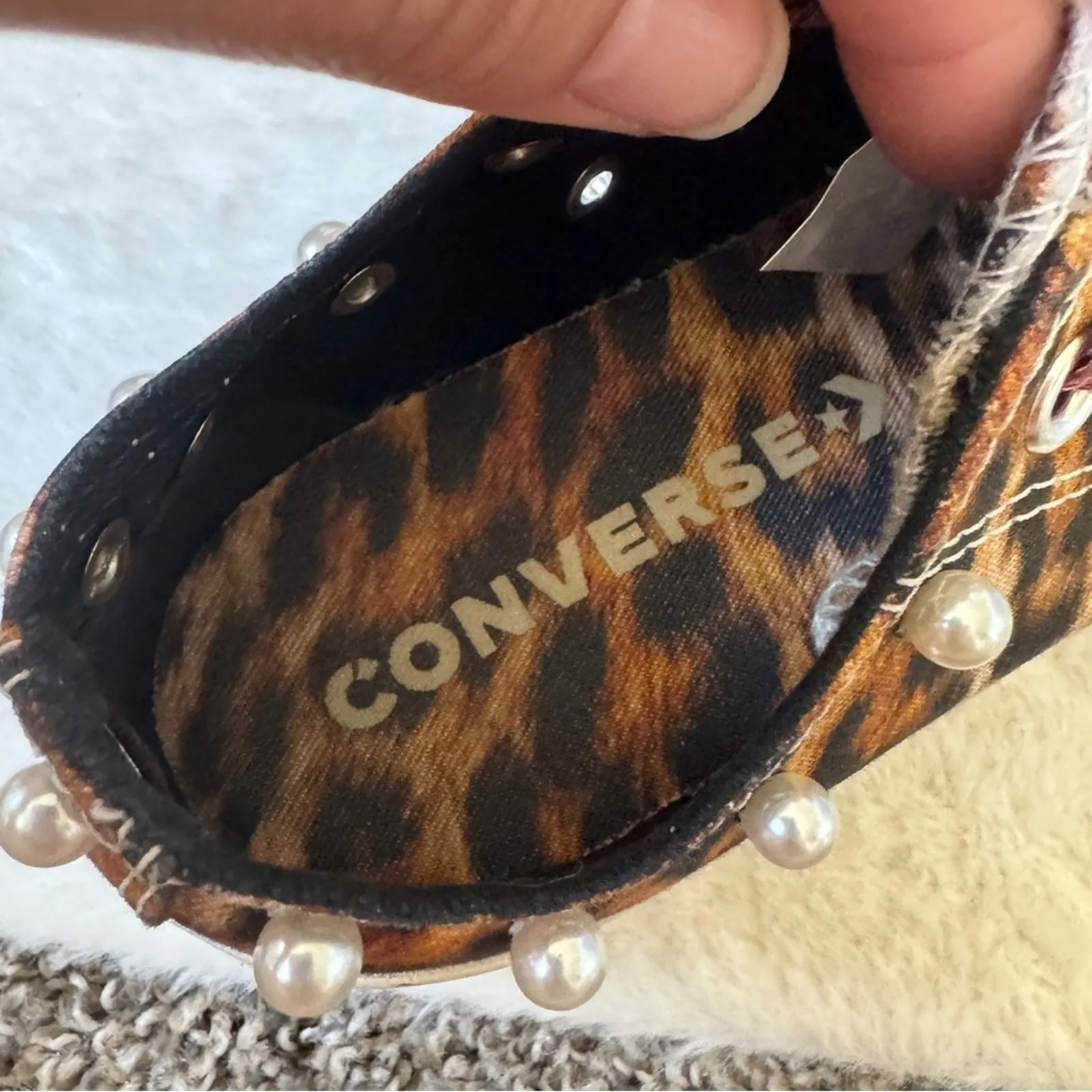 Converse All Stars Brown Animal Print Platform Sneakers Women 6 Pearls Pink Lace - Image 4