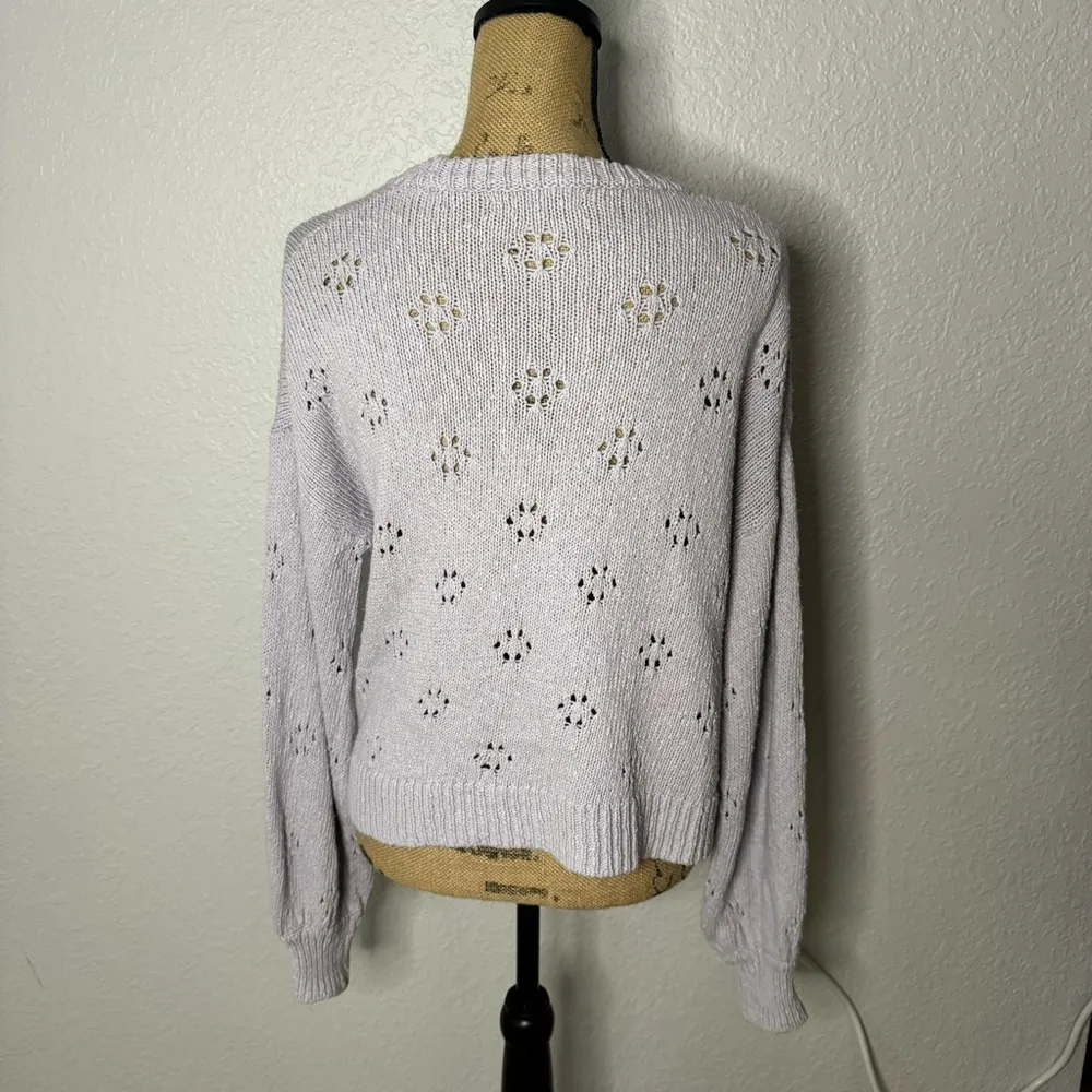 Madewell Floral Pointelle Pullover Sweater Pastel Purple Size S Cotton Grandma - Image 9
