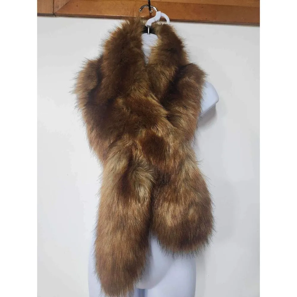 Urban Outfitters Scarf Faux Fur Womens Brown 53x8 One Size Pull Through Soft - Image 4
