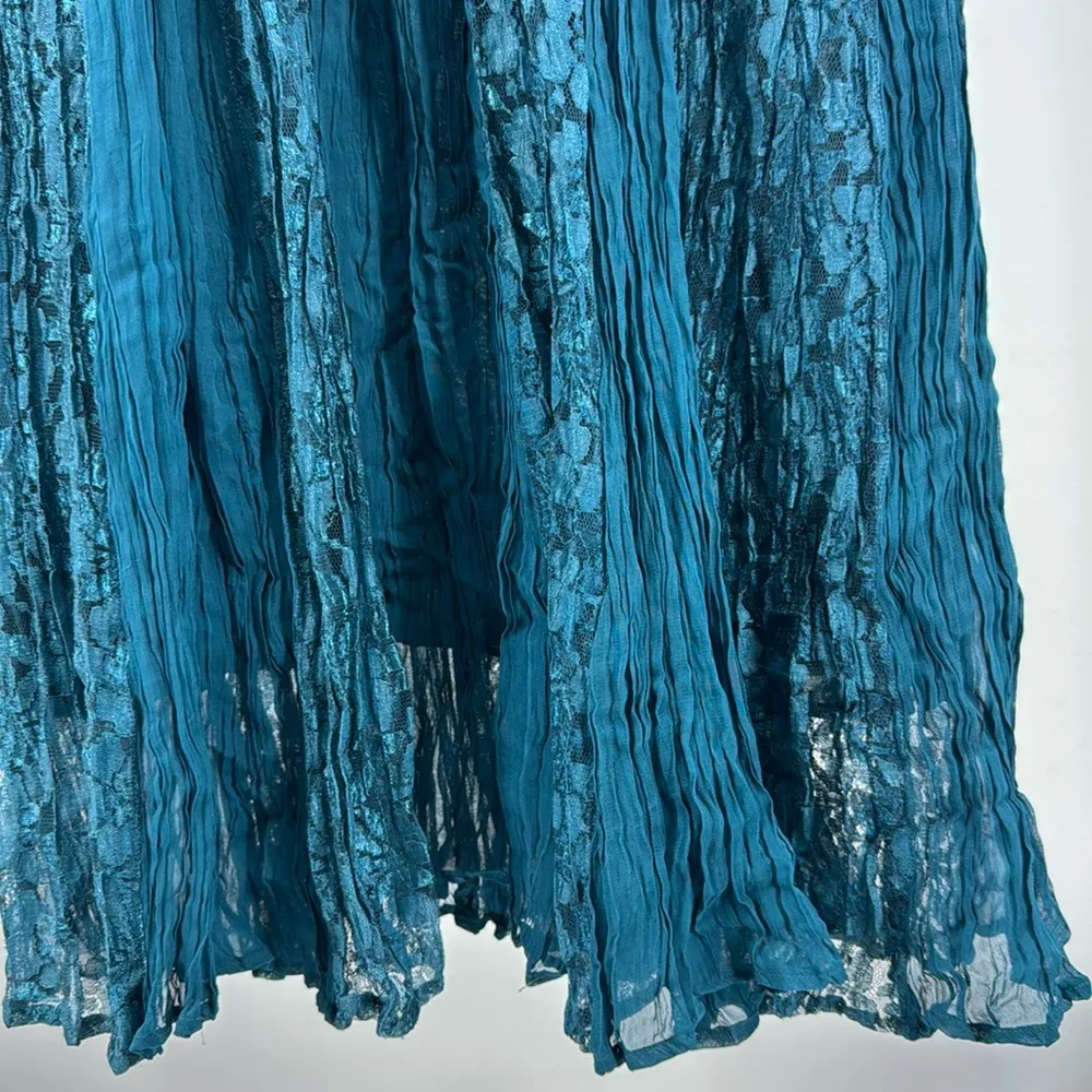 American Angel Teal Lace Maxi layered crinkle broomstick dress M whimsigoth vtg Blue Size M - Image 6