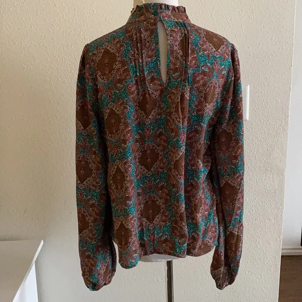 NWT Joie Mock Neck Jewel Tone Blouse | Small | Boho - Image 4