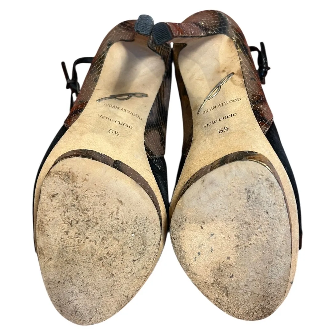 BRIAN ATWOOD Woman's Reptile Gold Platform Heels 6.5 Campisa T Strap Sandal - Image 4