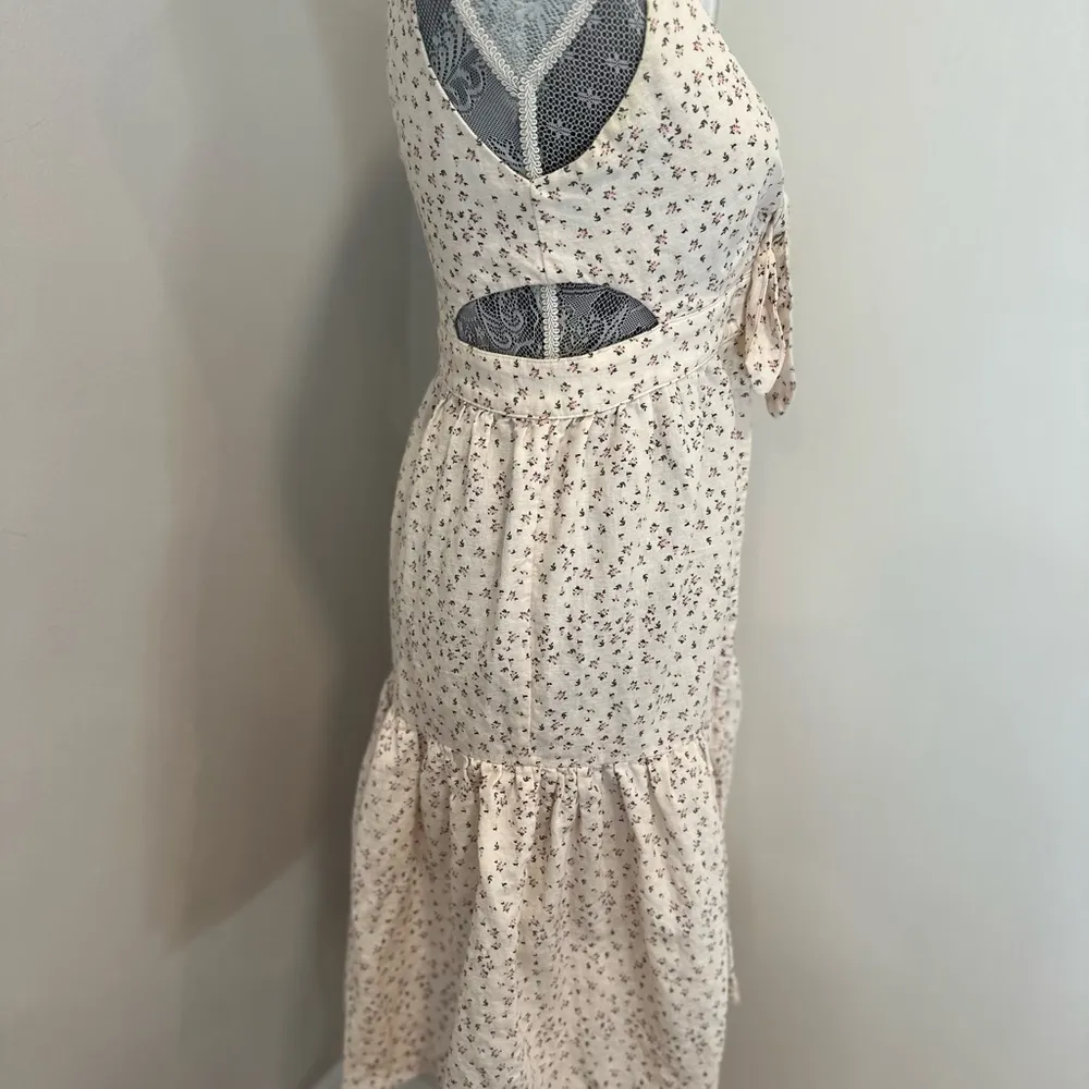 Women’s Sz:2 McGuire Floral Cutout Tie front Boho Cottage Ruffle linen Sun Dress - Image 4