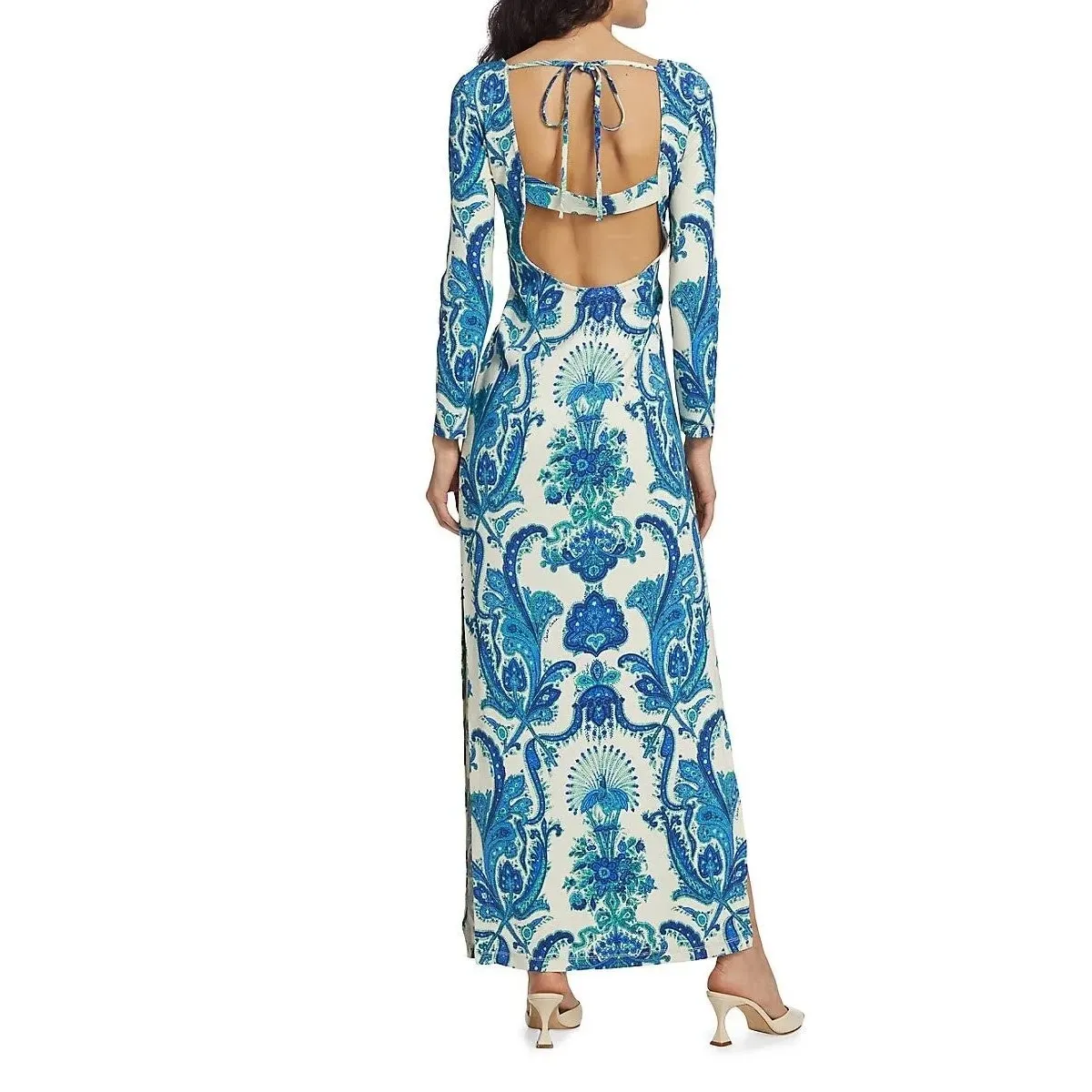 Cara Cara Aria Peacock Blue Printed Long Sleeve Maxi Dress Size L Size L - Image 2