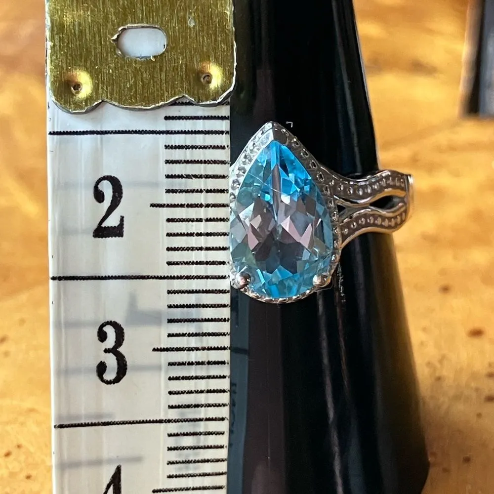 Natural Sky Blue Topaz Sterling Silver Ring Size 8 - Image 7