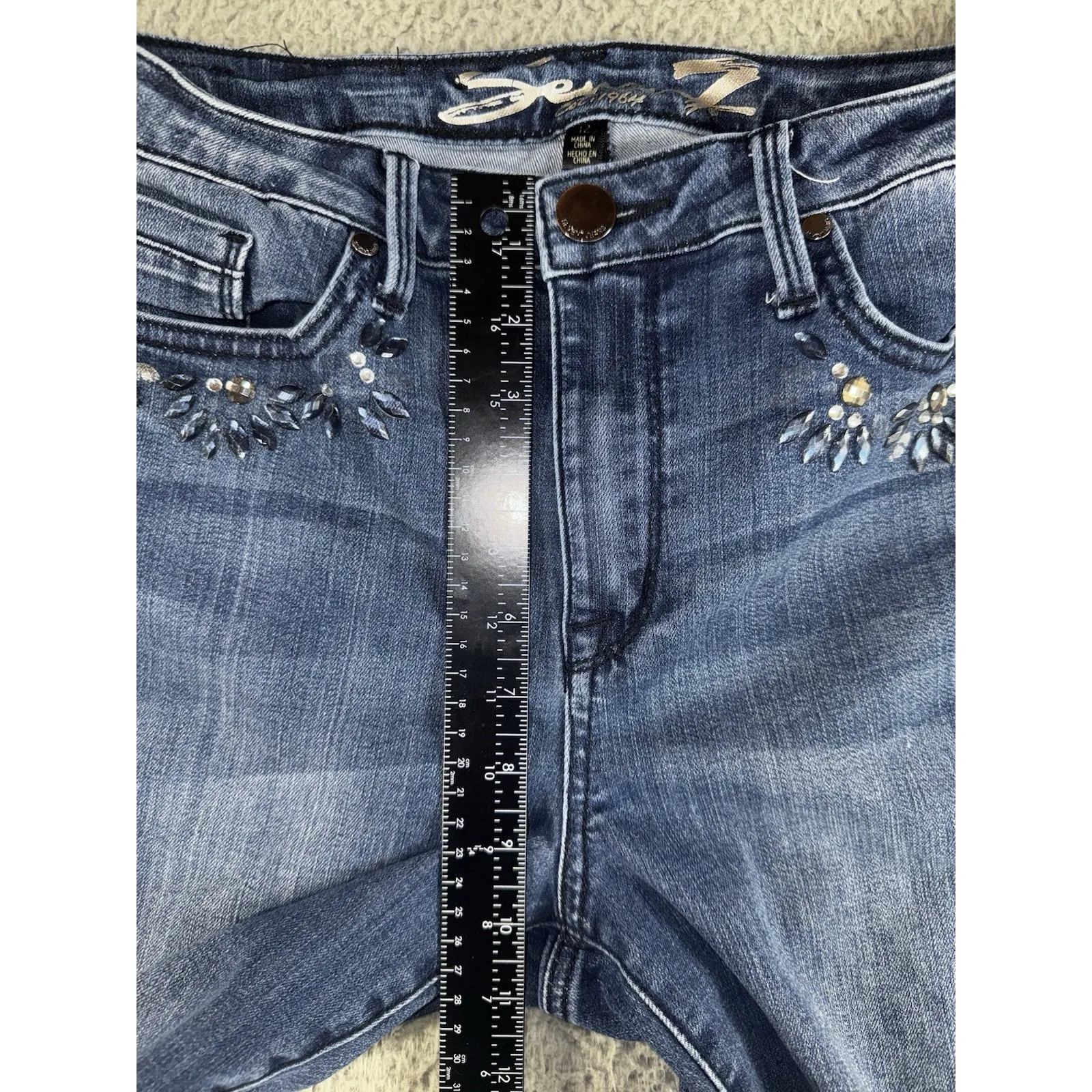 Seven7 Jeans Women 12 Mid Rise Skinny Studded Dark Wash Denim Pants Y2K‎ Boho - Image 4