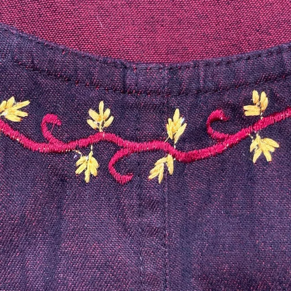 Vintage 90s Asare Collection Dress Burgundy Embroidered Scoopneck Maxi Red Size L - Image 11