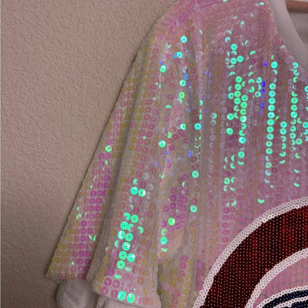 Chicago Cubs MLB Baseball White Sequined Logo Oversized T - Image 8