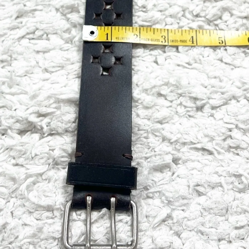EXPRESS  Vintage Perforated Brown Leather Belt Silver Buckle Medium Adjustable - Image 5