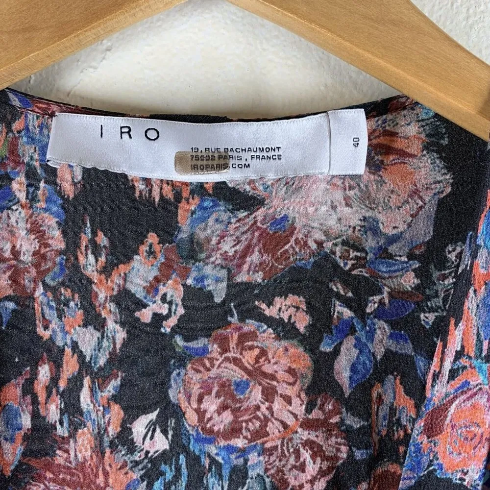 IRO Floral Fling Sheath Silk Long Sleeve Ruched Mini Dress Size 40/8 - Image 7