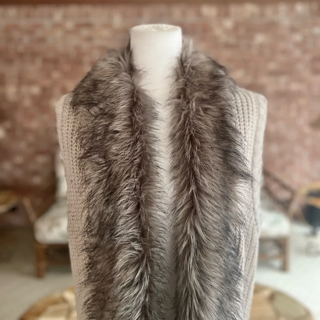 Jessica Simpson Cardigan Faux Fur Trim Knit Duster Open Front Beige XL Chic Vest - Image 3