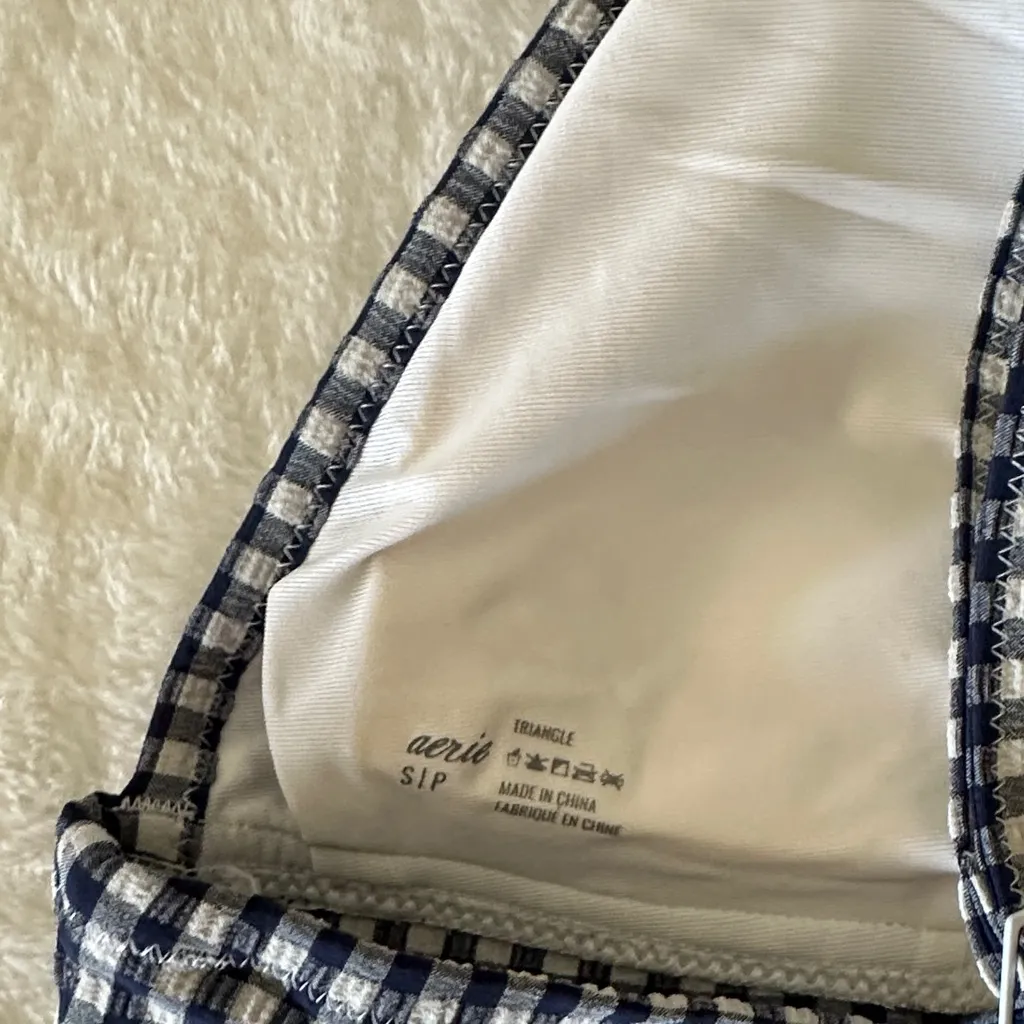 Aerie  Checkered Blue and White Bikini Top - Image 4