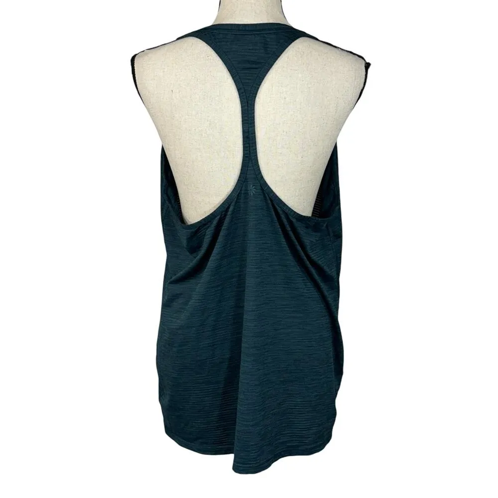 Athleta X-Large Tank Top Racerback Striped Round Neck Stretch Green Activewear - Image 4