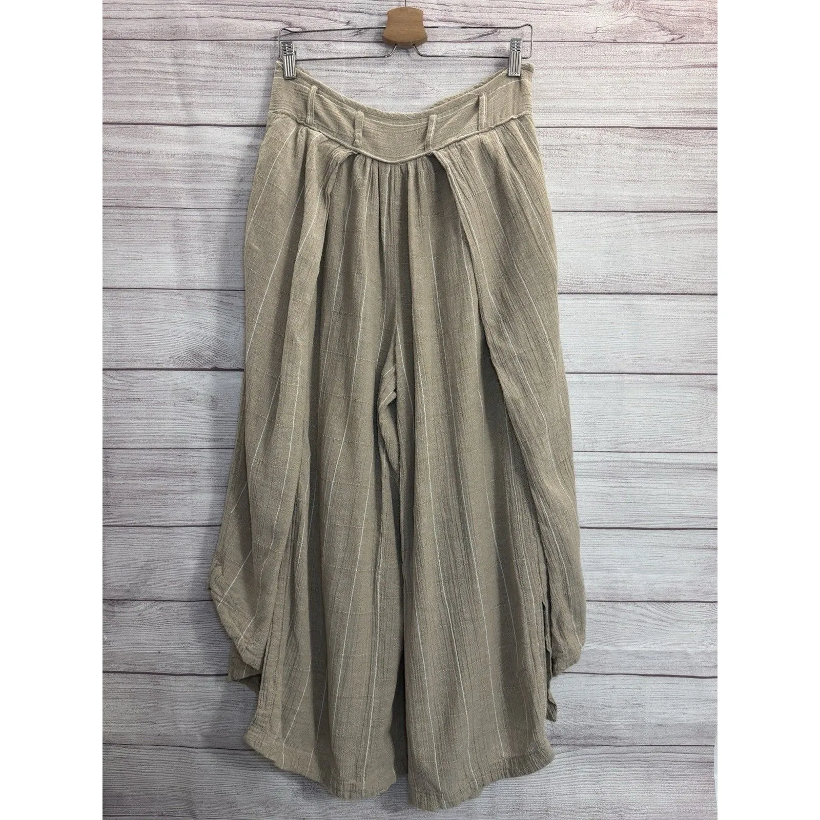 Free People Luna Cover Movement Pants Womens  High Rise Wide Leg Khaki Sz Large - Image 2