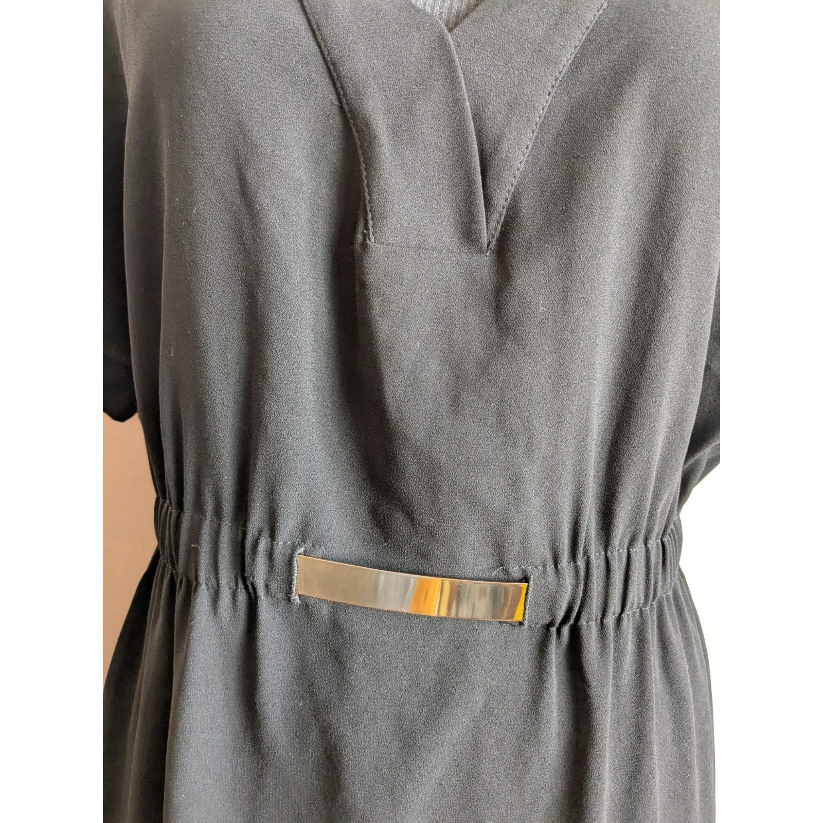 ZARA Basic Mini Dress LACK GOLD Belt V- Neck Size Medium EUC - Image 2
