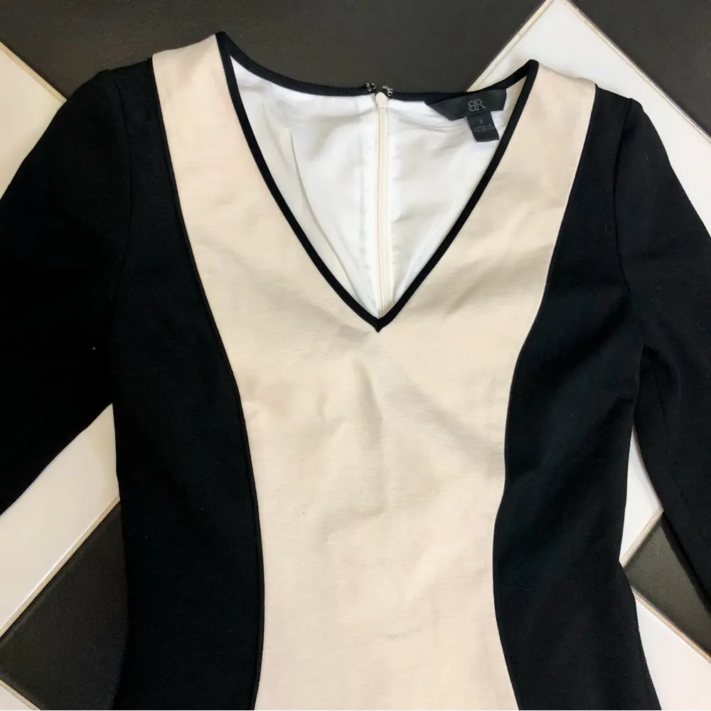 Brahmin Long Sleeve Mini Stretchy Bodycon Dress Sheath Cream Black Color Block 2 - Image 5