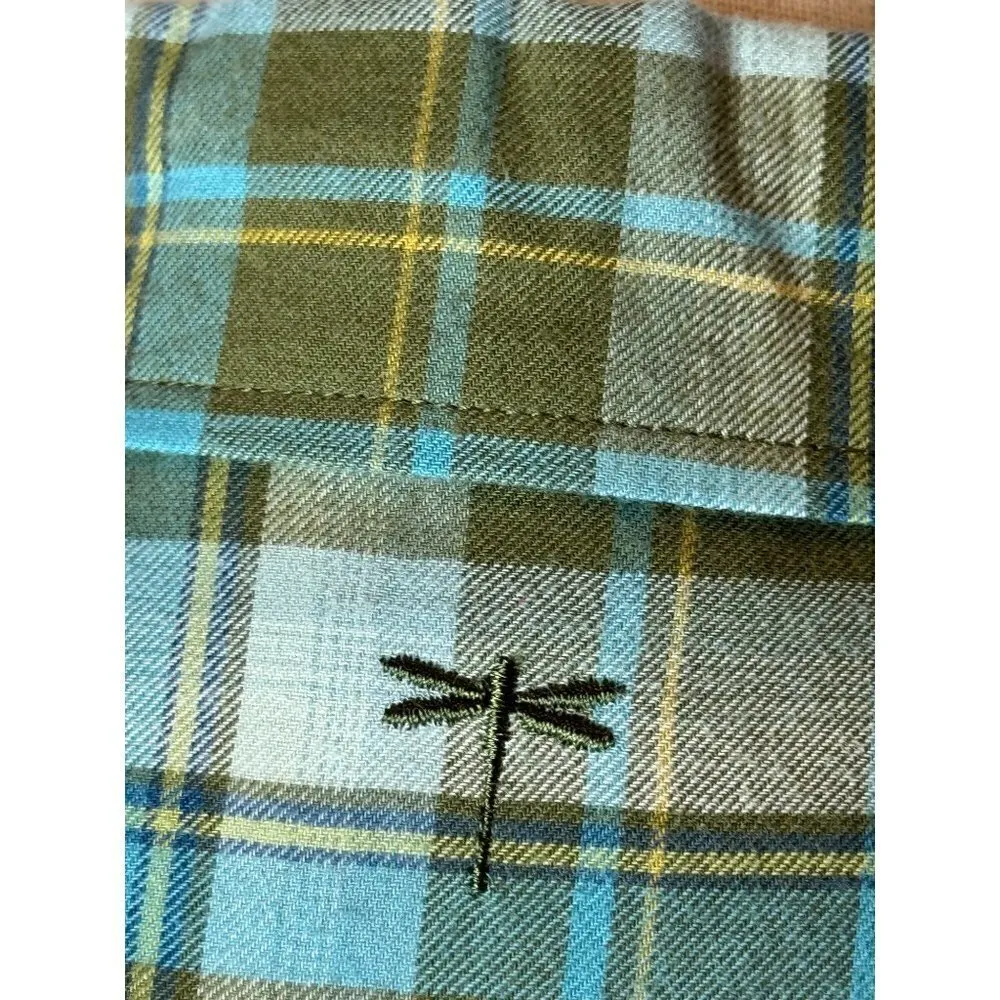 Tyler Boe Blue Green Plaid‎ Collared Button Front Pleated Back Tunic Top Size 10 - Image 9