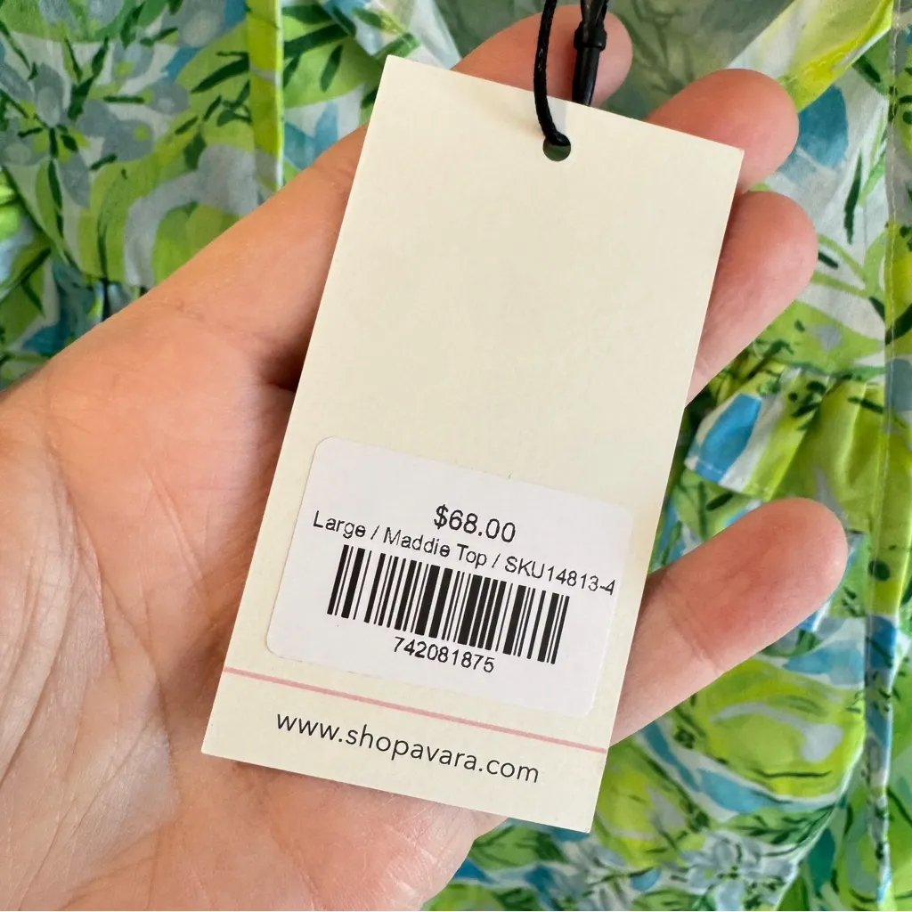 NWT Avara Maddie Ruffled Tie Neck Top Large Green - Image 3