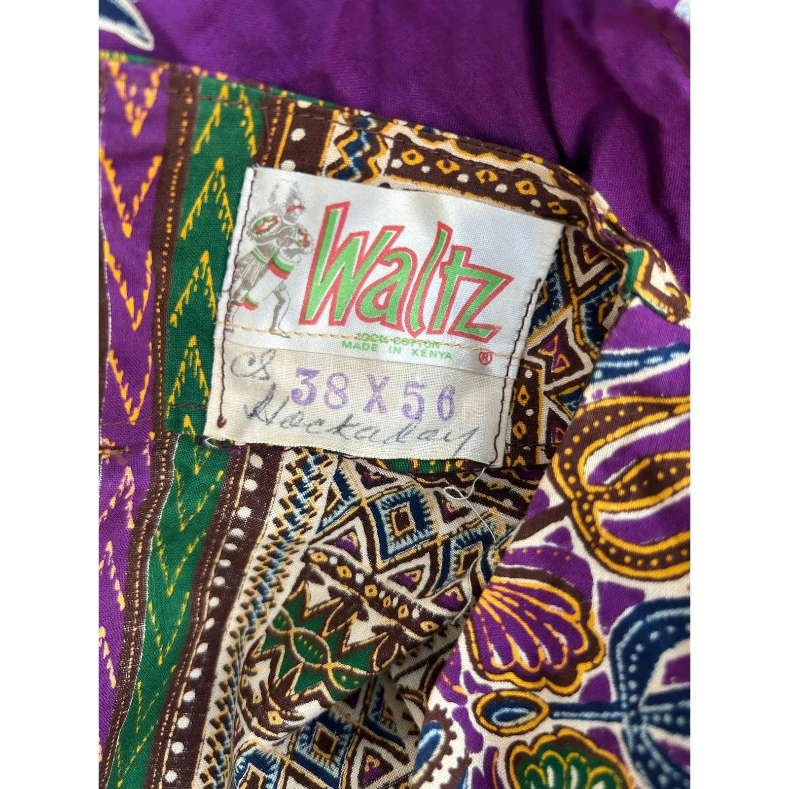 Vintage 70s Dashiki Kenya African Tunic by Waltz Colorful Tribal 38x56 Hippie Purple - Image 10