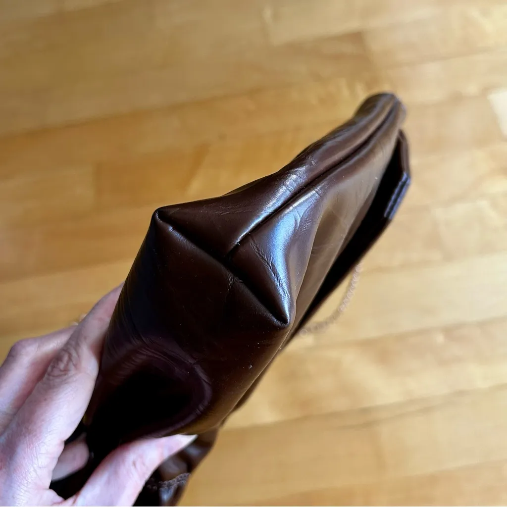 Anthropologie Vegan Leather Scrunched Envelope Convertible Clutch, Brown, Gold - Image 10