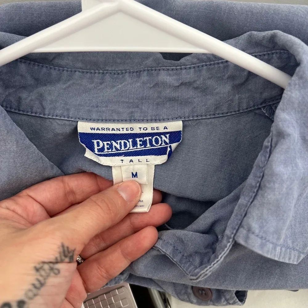 Pendleton Women's  Blue Long Sleeve Button Up Shirt Size‎ L Tall Stained - Image 11