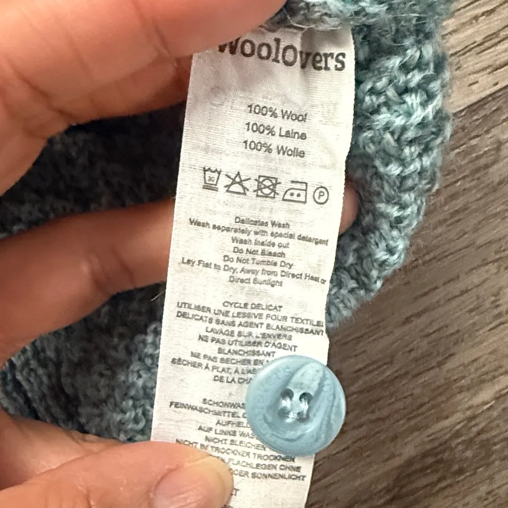 WoolOvers Cable Knit Cardigan in Blue Women’s Button Front Soze Medium Gray - Image 5