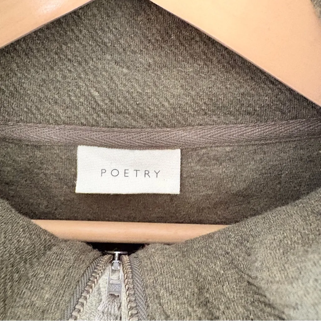 Poetry Zip Neck Cotton Jersey Forest Green Top. Size 6. - Image 4