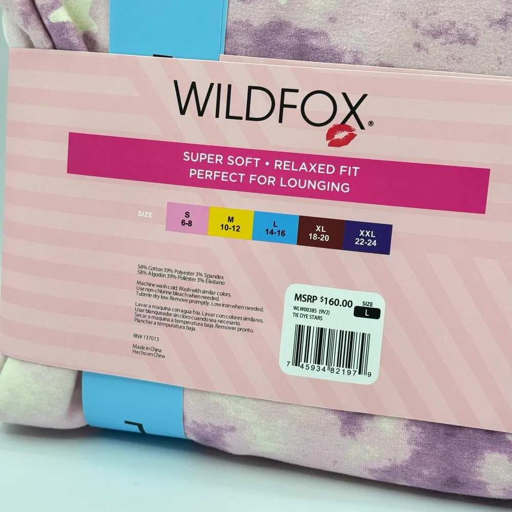 WILDFOX Purple Cream Tie Dye Relaxed Fit Soft Sweatshirt & Shorts Lounge Set L - Image 4