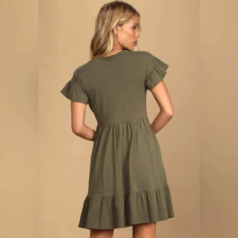Lulus Sweetest Style Olive Green Tiered Babydoll Dress Small - Image 3